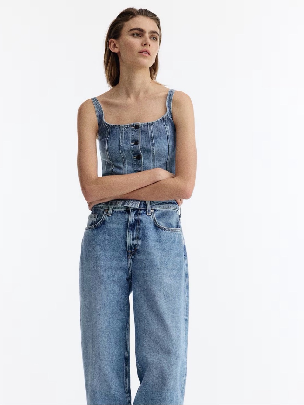 H&M Denim Button Front Tank Top